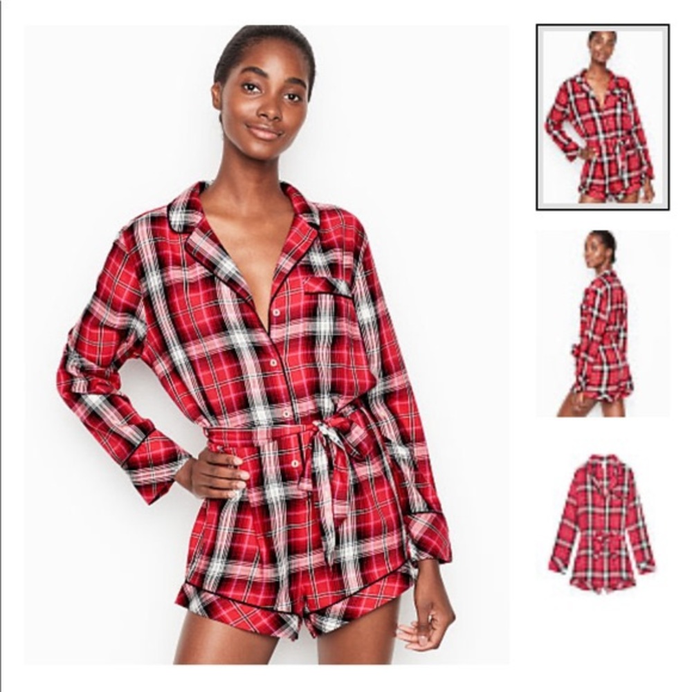 Victoria Secrets Sleep flannel tie romper